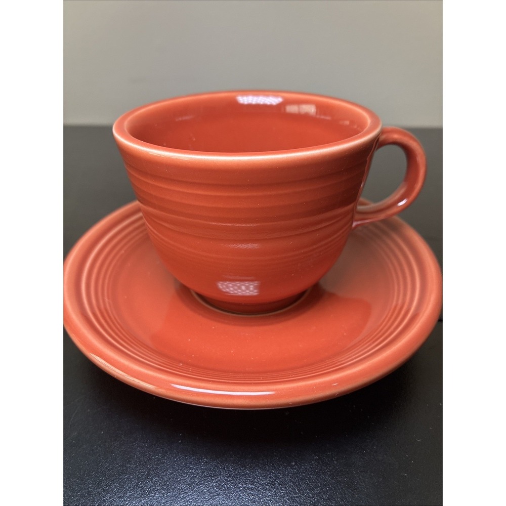 Fiestaware  Homer Laughlin Persimmon Cup & Saucer Set - EXCELLENT USA